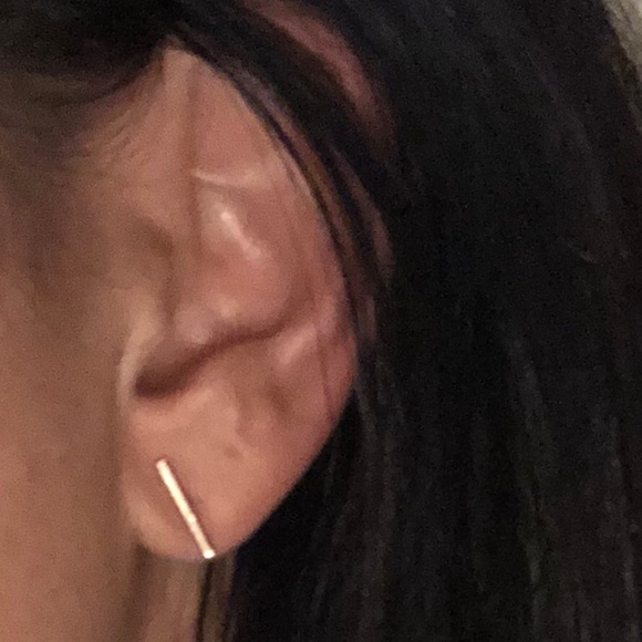 Gold Tone Minimalist Bar Dainty Earrings - Picture 3 of 8